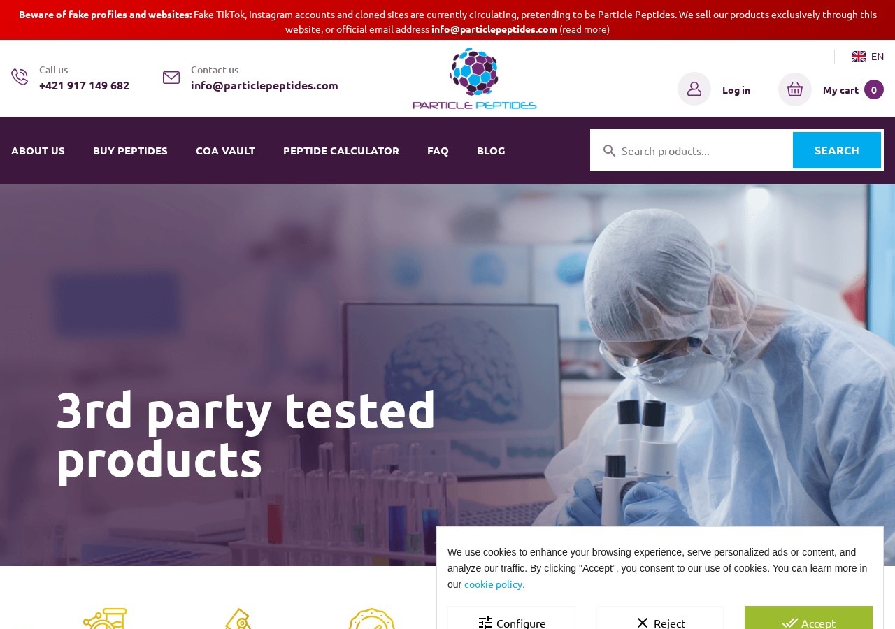 Homepage screenshot of the Particle Peptides research-peptide website.