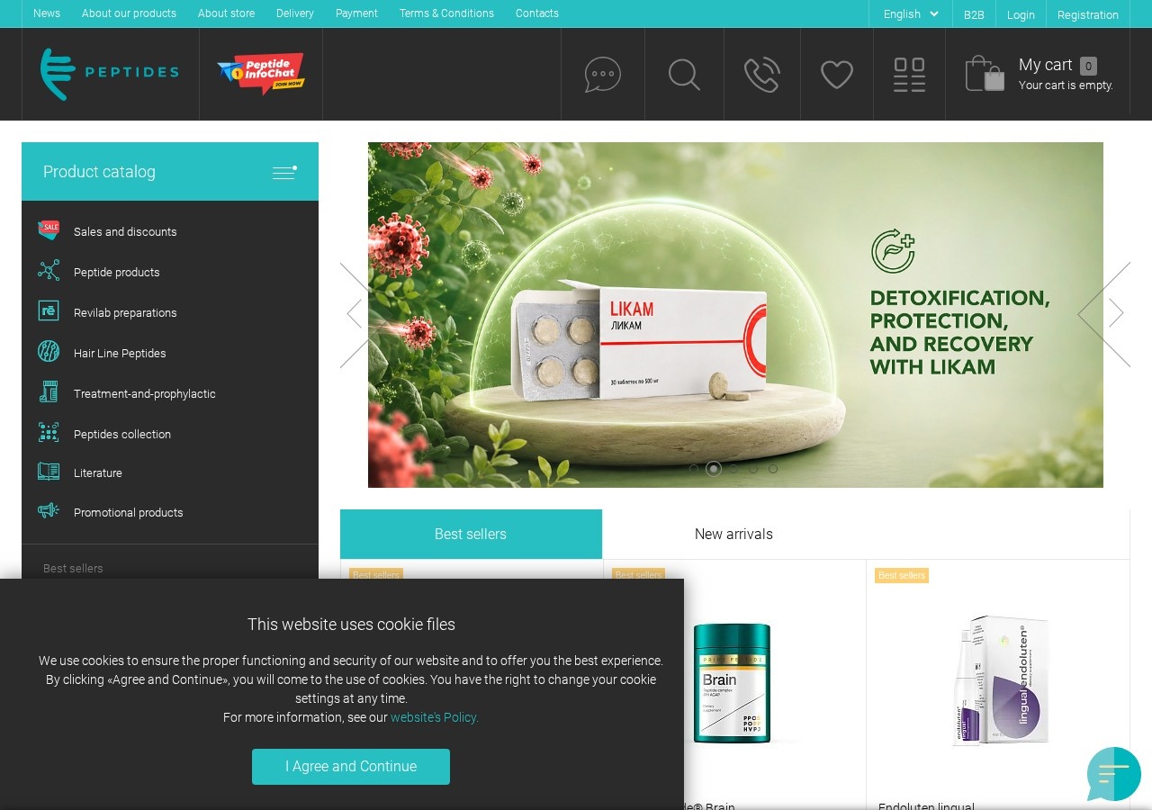 Homepage screenshot of the Peptide Store research-peptide website.