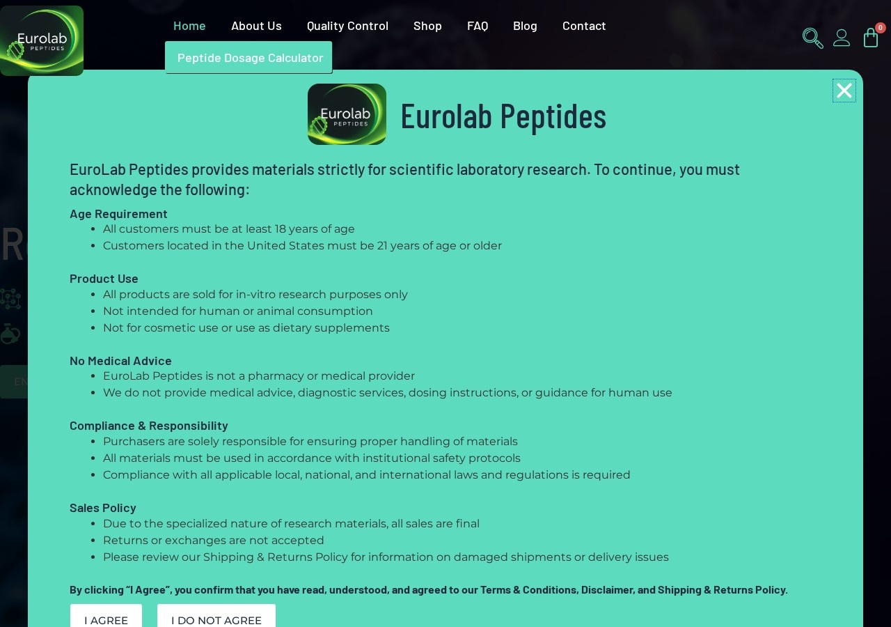 Homepage screenshot of the EuroLab Peptides research-peptide website.