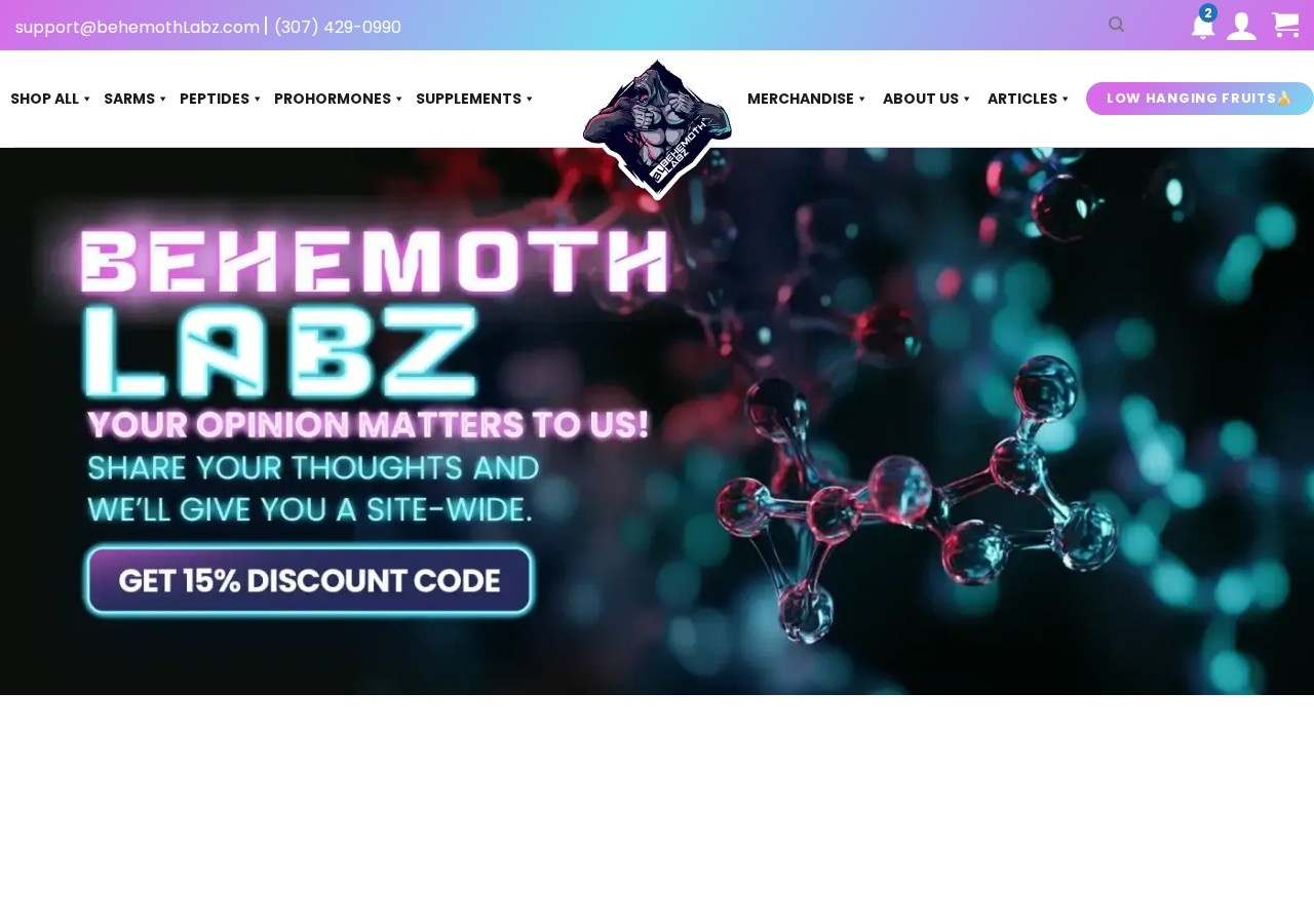 Homepage screenshot of the Behemoth Labz research-peptide website.