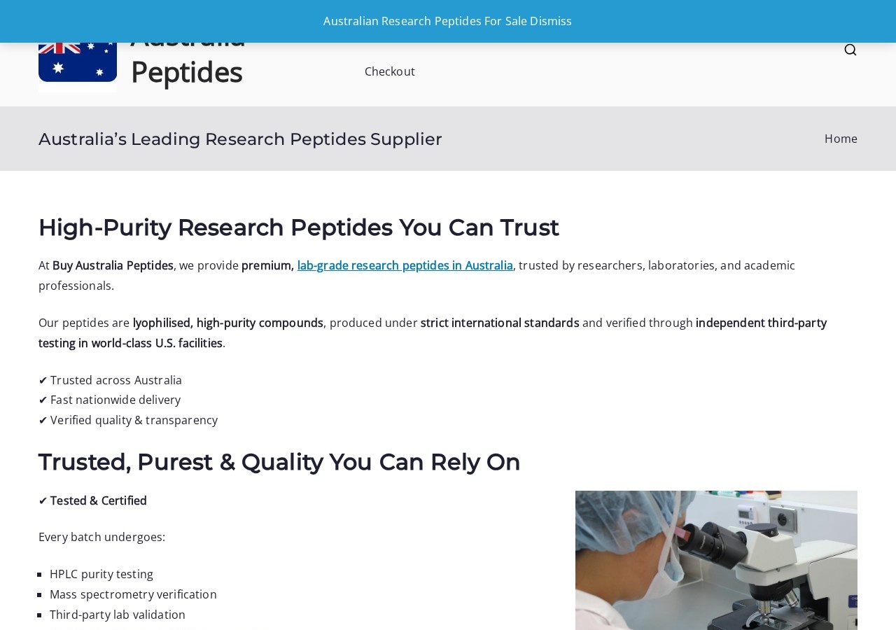 Homepage screenshot of the Buy Australia Peptides research-peptide website.