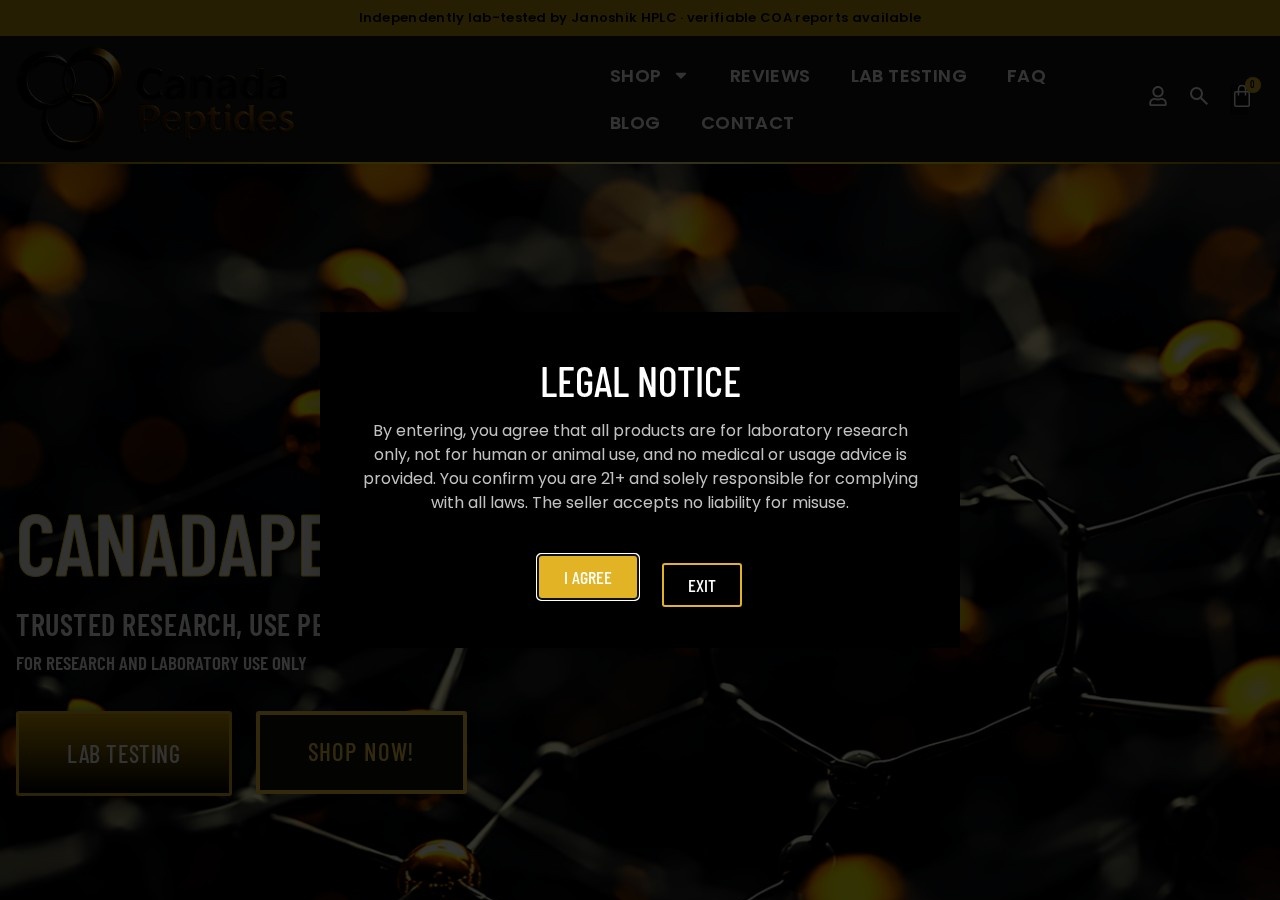 Homepage screenshot of the CanadaPep research-peptide website.