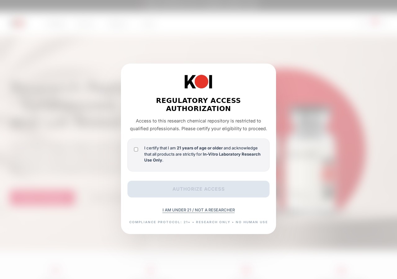 Homepage screenshot of the Koi Peptides Canada research-peptide website.