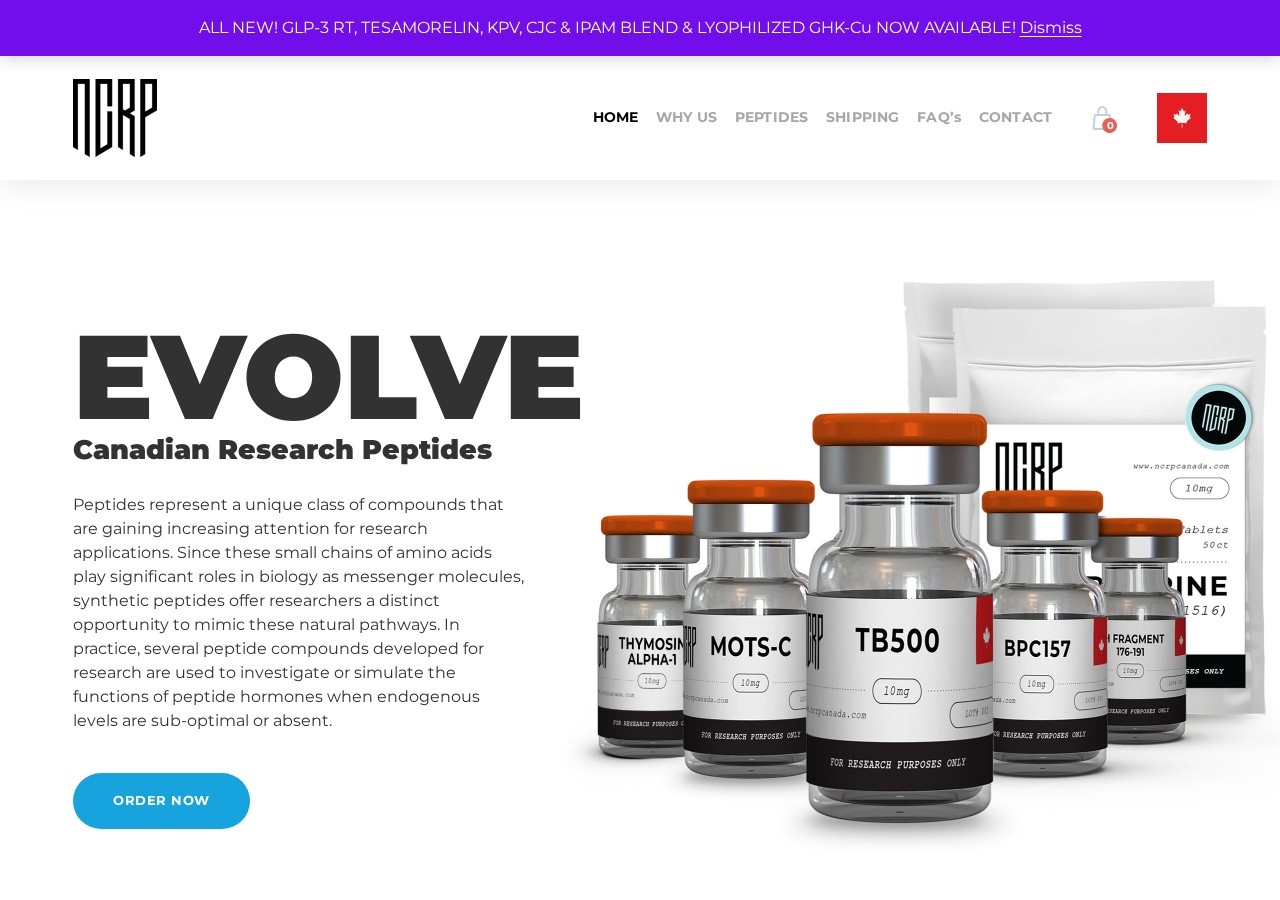 Homepage screenshot of the NCRP research-peptide website.