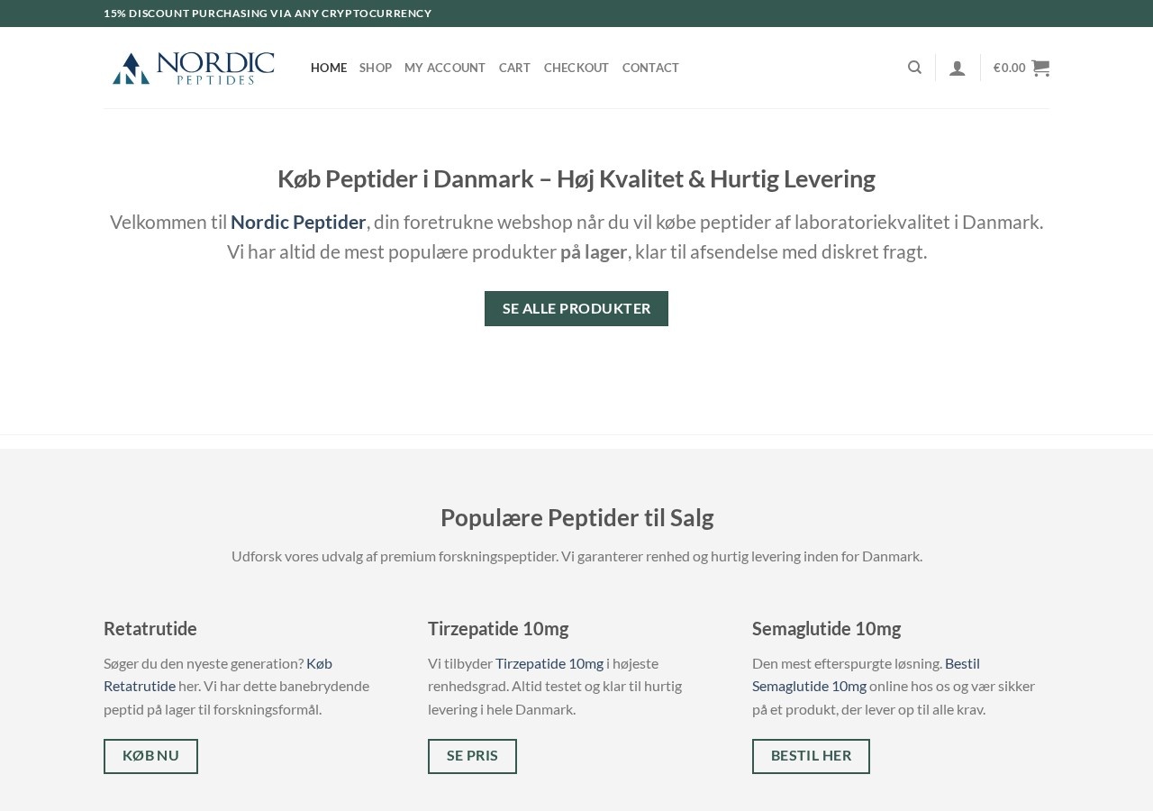 Homepage screenshot of the Nordic Peptider research-peptide website.