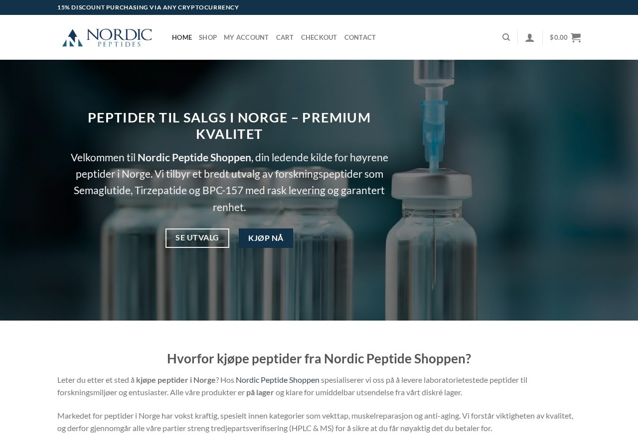 Homepage screenshot of the Nordic Peptide Shoppen research-peptide website.