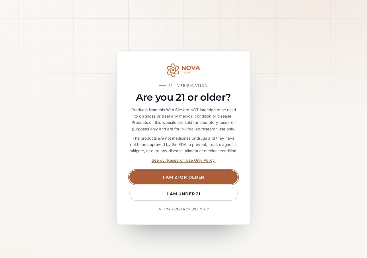 Homepage screenshot of the NOVA Labs research-peptide website.