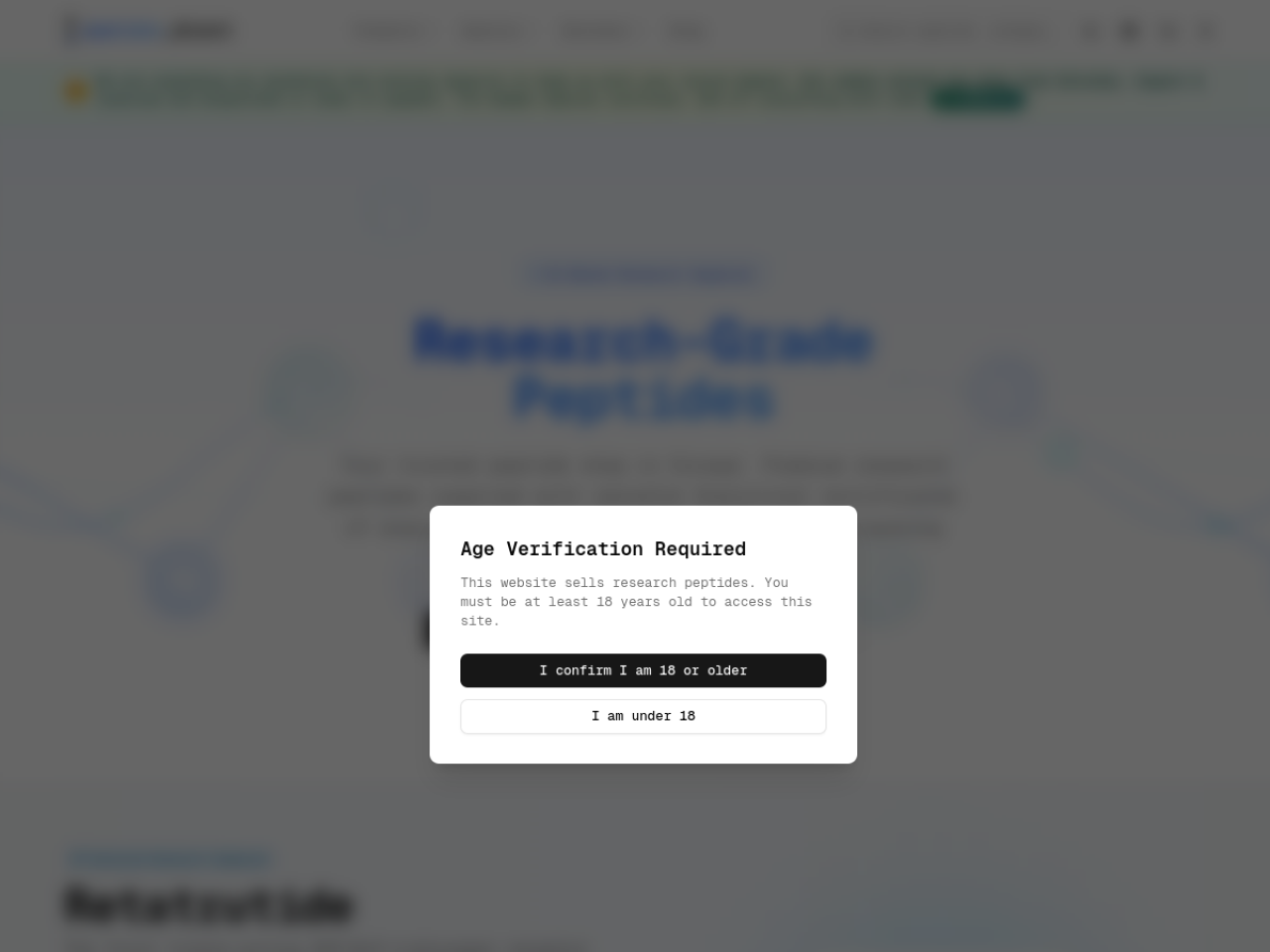 Homepage screenshot of the Peptides Direct research-peptide website.