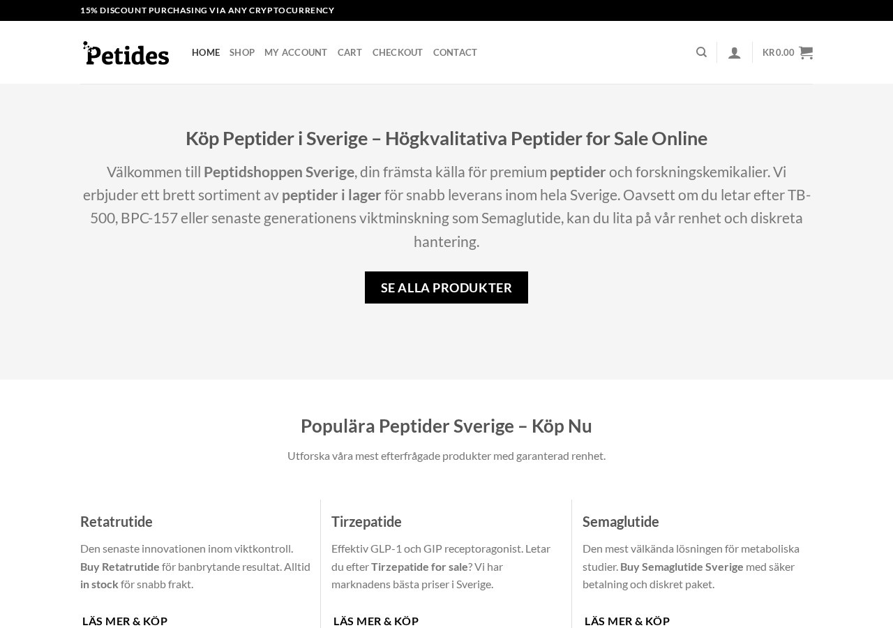 Homepage screenshot of the Peptid Shoppen Sverige research-peptide website.