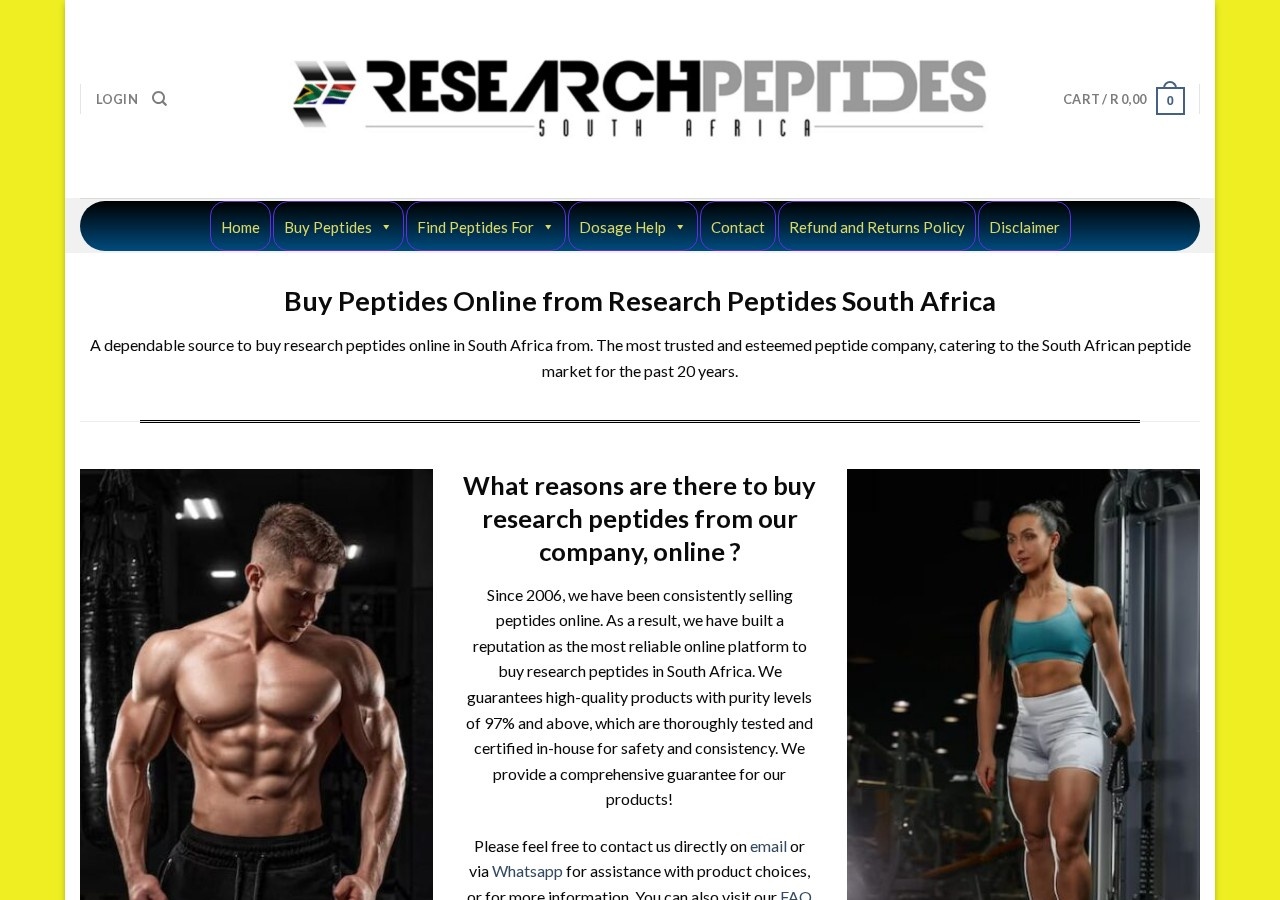 Homepage screenshot of the Research Peptides South Africa research-peptide website.
