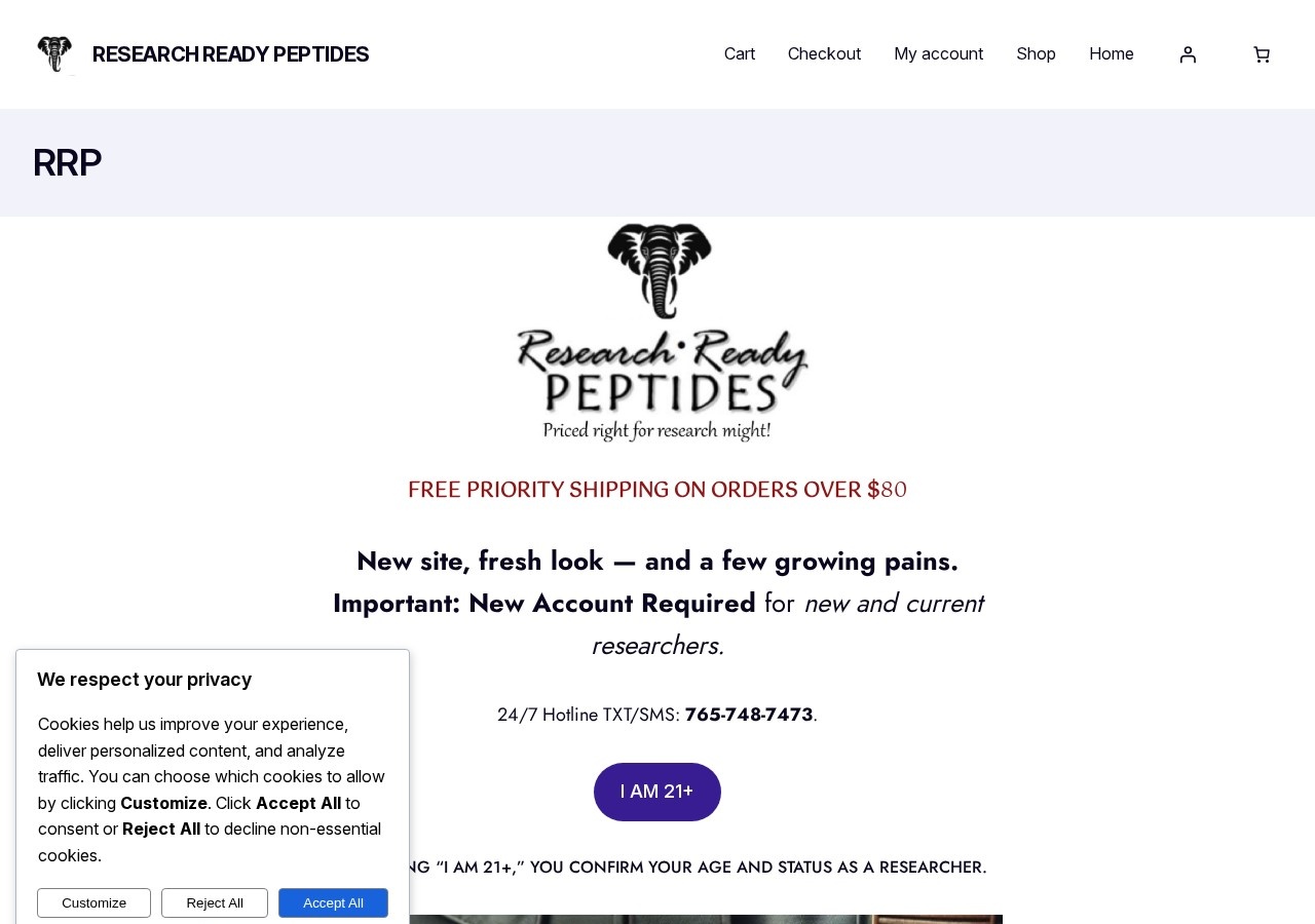Homepage screenshot of the Research Ready Peptides research-peptide website.