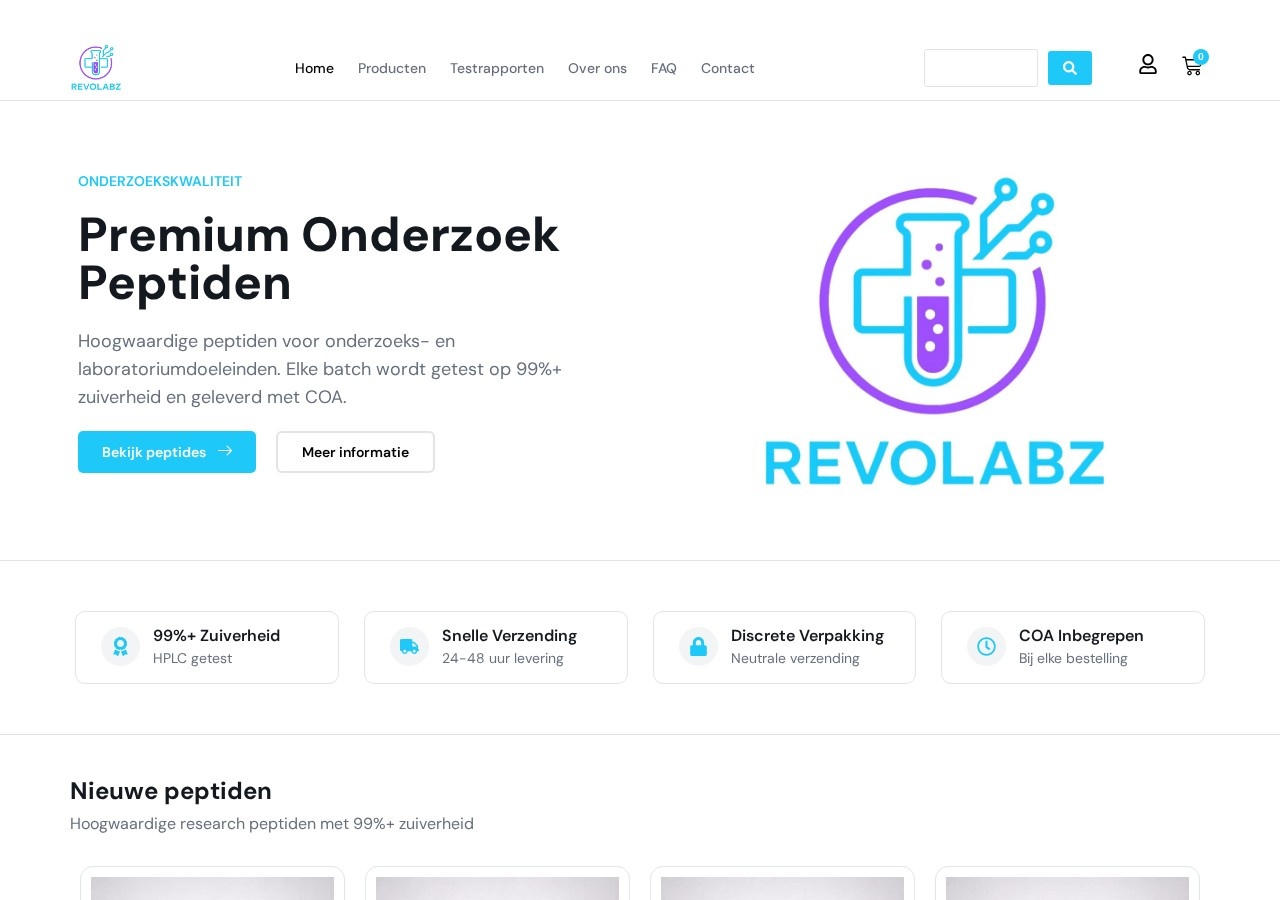 Homepage screenshot of the Revolabz research-peptide website.